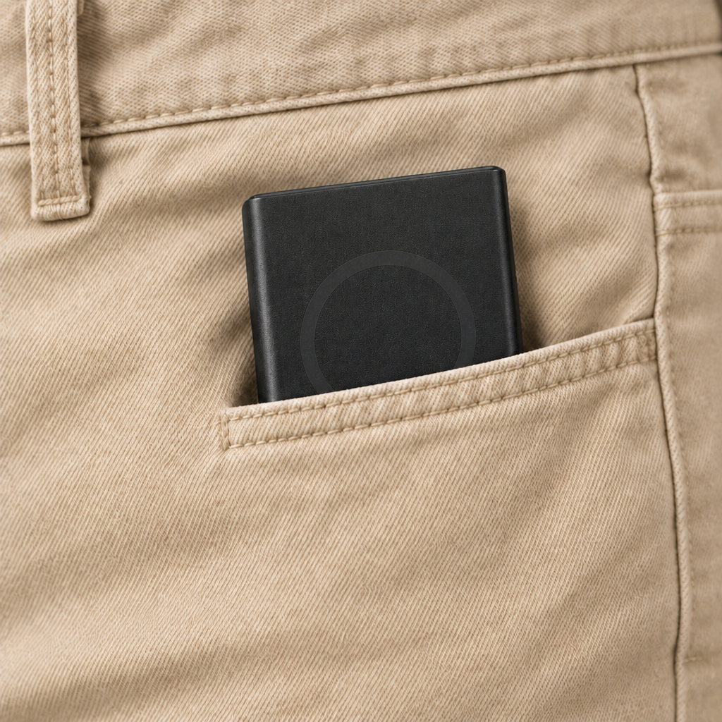 KEEL CARRY Magnetic standing up out of a front trouser pocket